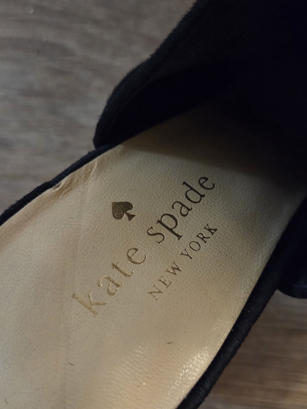 kate spade Black Suede Open-Toe Ankle Mules with Gold Buckles - Picture 4 of 6
